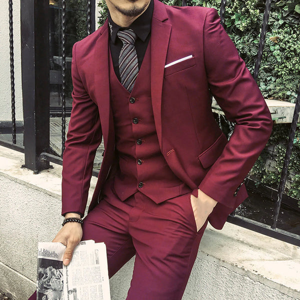 Elegant Men's Three-Piece Slim Fit Suit Set for Formal Business and Wedding Events - Silky Smooth Anti-Wrinkle Fabric Design with Classic Turn-Down Collar